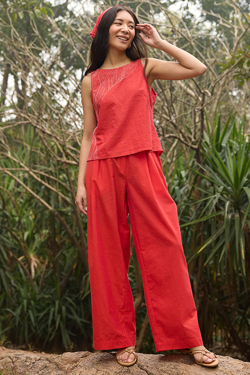 Okhai Meadow Pure Cotton Red Pants - Image 5