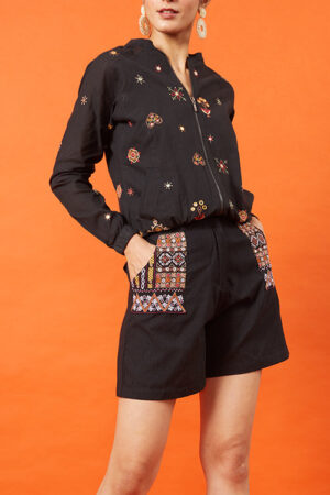 Okhai 'Arya' Pure Cotton Kutch Embroidered Shorts With Pockets