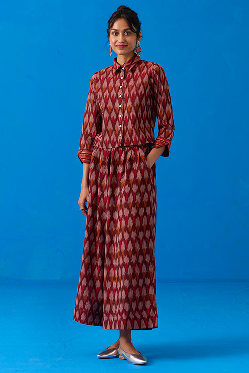 Okhai Colossal Hand-Embroidered Mirrorwork Pure Cotton Ikkat Top and Pants Set - Image 2