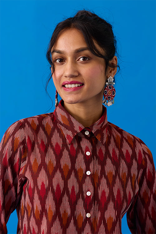 Okhai Colossal Hand-Embroidered Mirrorwork Pure Cotton Ikkat Top and Pants Set - Image 4