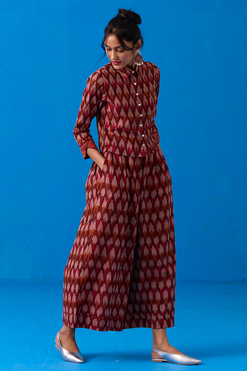 Okhai Colossal Hand-Embroidered Mirrorwork Pure Cotton Ikkat Top and Pants Set - Image 5