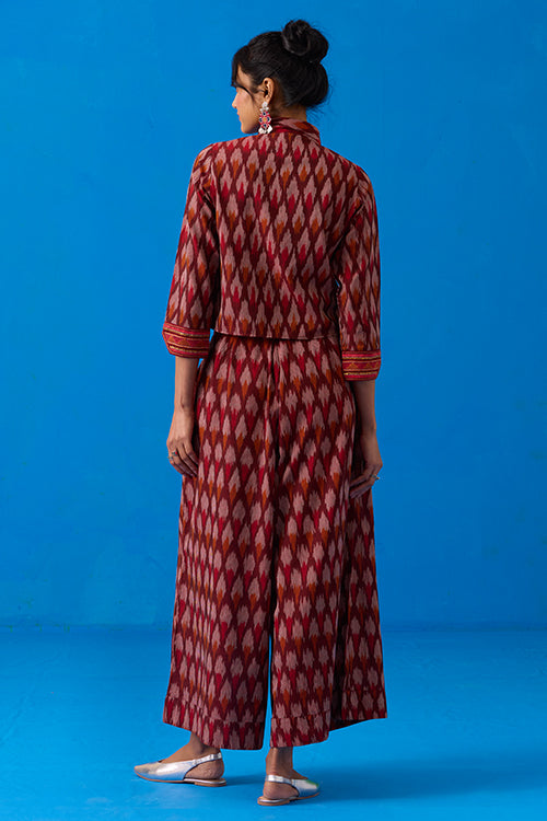 Okhai Colossal Hand-Embroidered Mirrorwork Pure Cotton Ikkat Top and Pants Set - Image 6