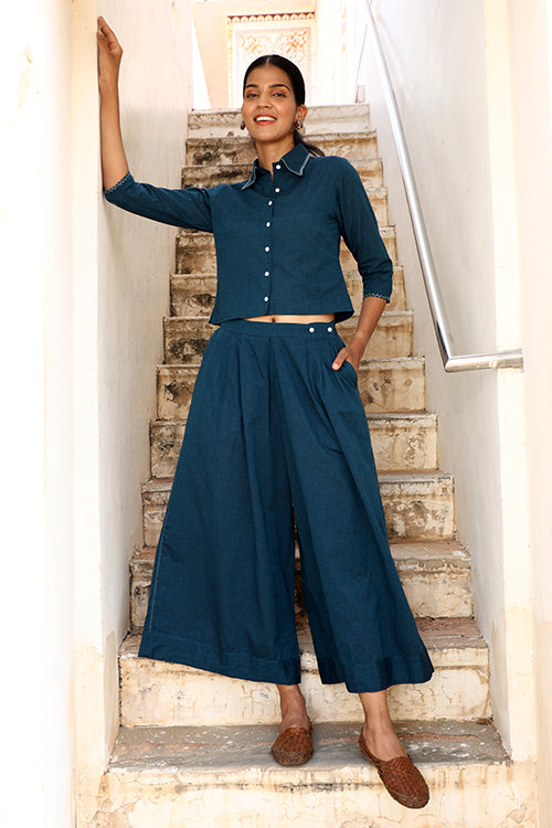 Okhai Brilliance Hand-Embroidered Pure Cotton Collared Top with Pants - Image 3