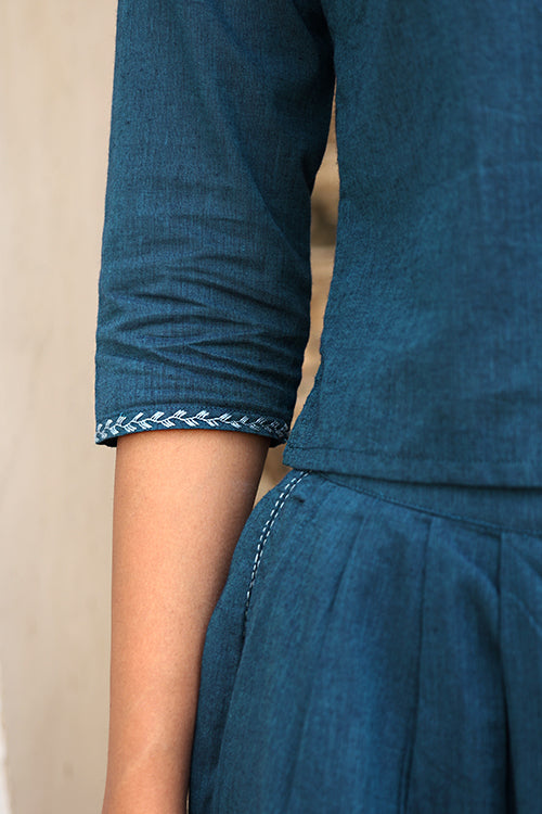 Okhai Brilliance Hand-Embroidered Pure Cotton Collared Top with Pants - Image 6