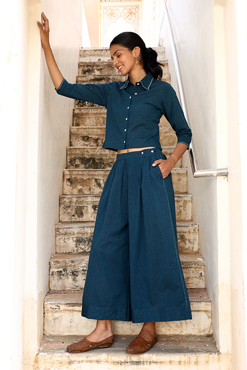 Okhai Brilliance Hand-Embroidered Pure Cotton Collared Top with Pants - Image 8