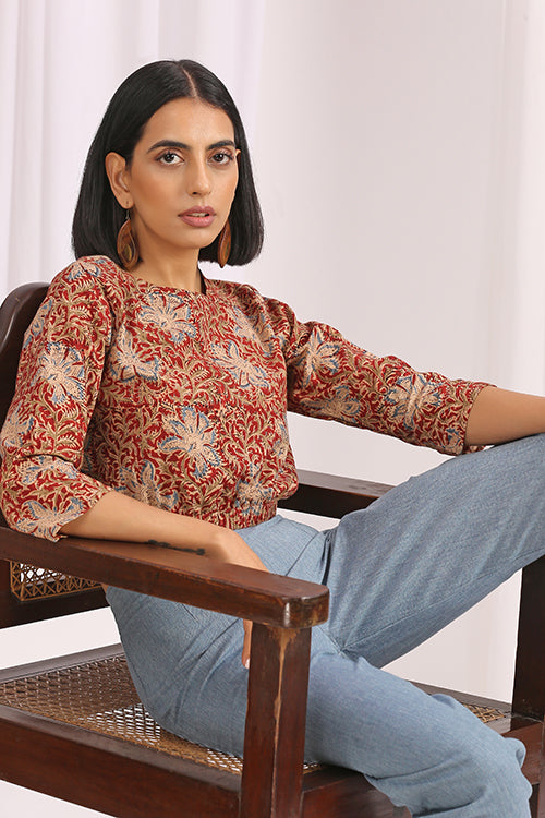 Okhai 'Jashan' Hand Block Printed Kalamkari Short Top - Image 5