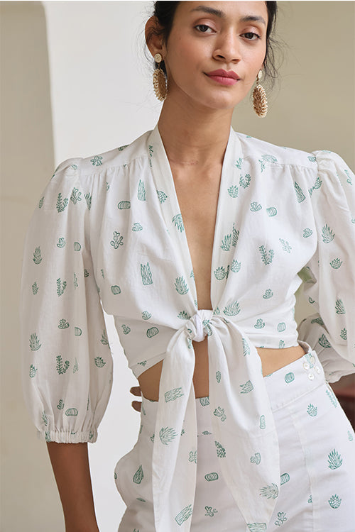 Okhai Imania Handblock Printed Cotton Tie Top - Image 2