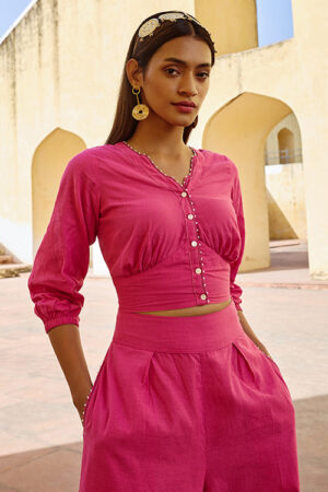 Okhai Mandapa Hand Embroidered Mirror and Beadwork Pure Cotton Top