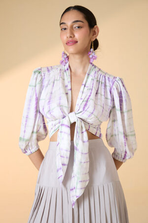 Okhai Margarita Tie-and-Dye Modal Silk Front Tie Top