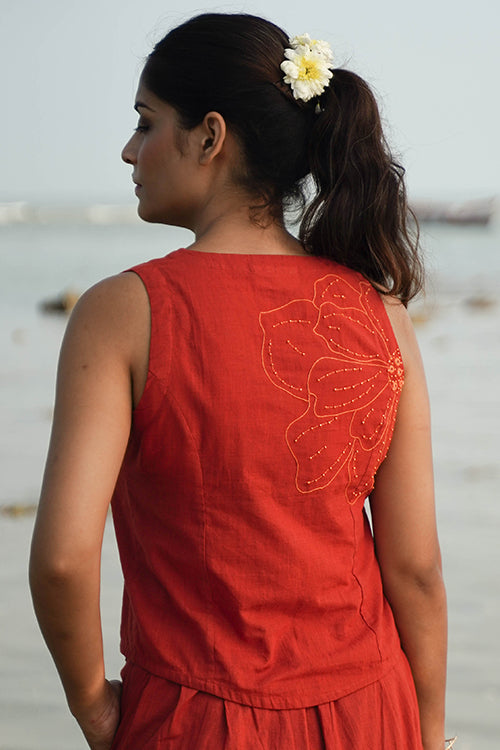 Okhai Harvest Glow Hand-Embroidered and Mirror work Pure Cotton Sleeveless Top - Image 2