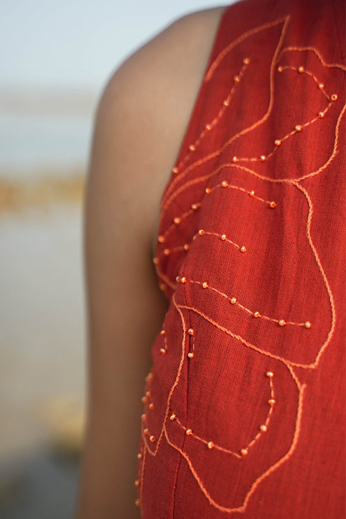 Okhai Harvest Glow Hand-Embroidered and Mirror work Pure Cotton Sleeveless Top - Image 3