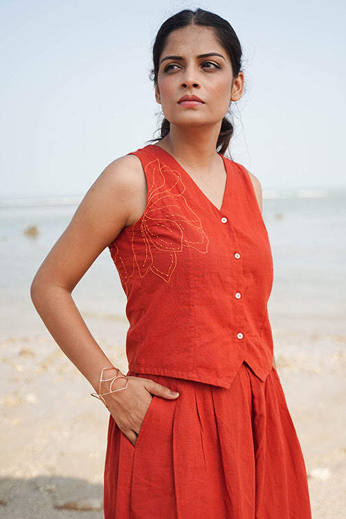 Okhai Harvest Glow Hand-Embroidered and Mirror work Pure Cotton Sleeveless Top - Image 4