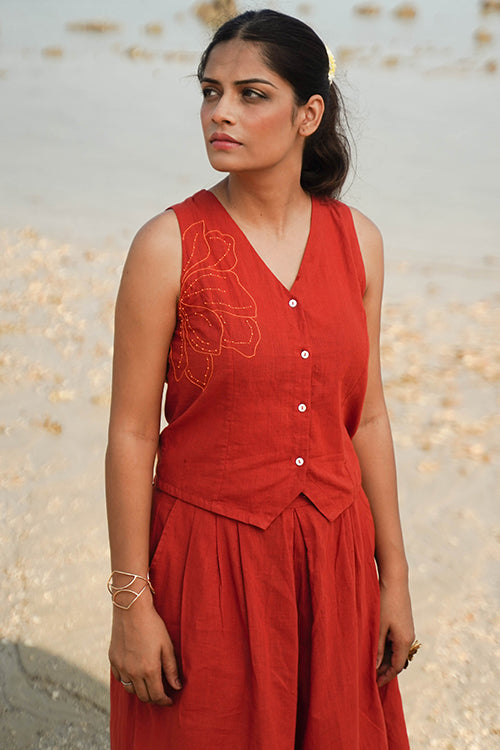 Okhai Harvest Glow Hand-Embroidered and Mirror work Pure Cotton Sleeveless Top - Image 5
