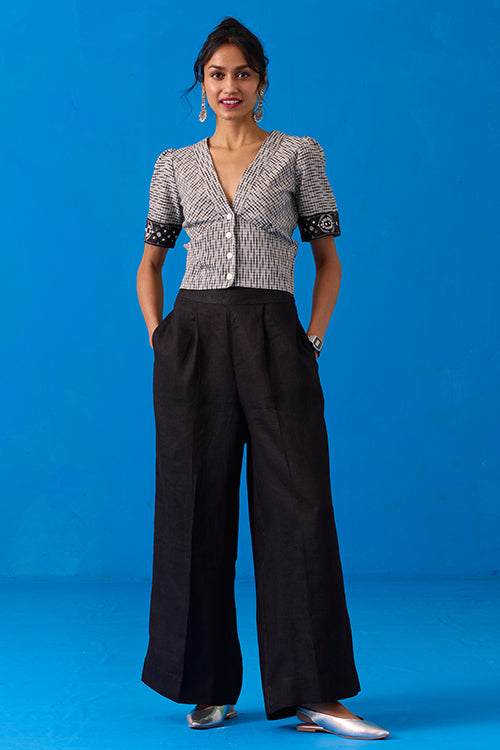 Okhai Pasapali Hand-Embroidery and Mirror Work Ikkat Pure Cotton Top - Image 6