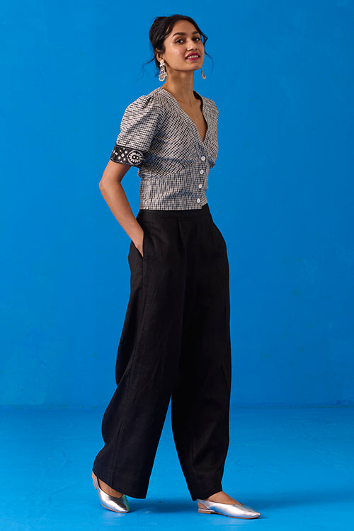 Okhai Pasapali Hand-Embroidery and Mirror Work Ikkat Pure Cotton Top - Image 7