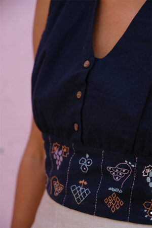 Okhai Grape splash Rabari Embroidery And Mirror Work Pure Cotton Top