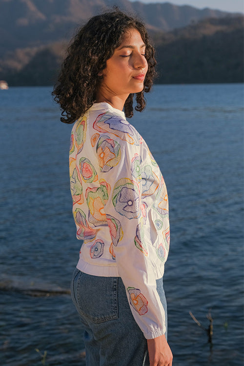 Okhai 'Holi' Pure Cotton Hand Embroidered Bomber Jacket - Image 3