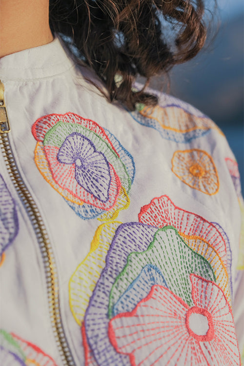 Okhai 'Holi' Pure Cotton Hand Embroidered Bomber Jacket - Image 2
