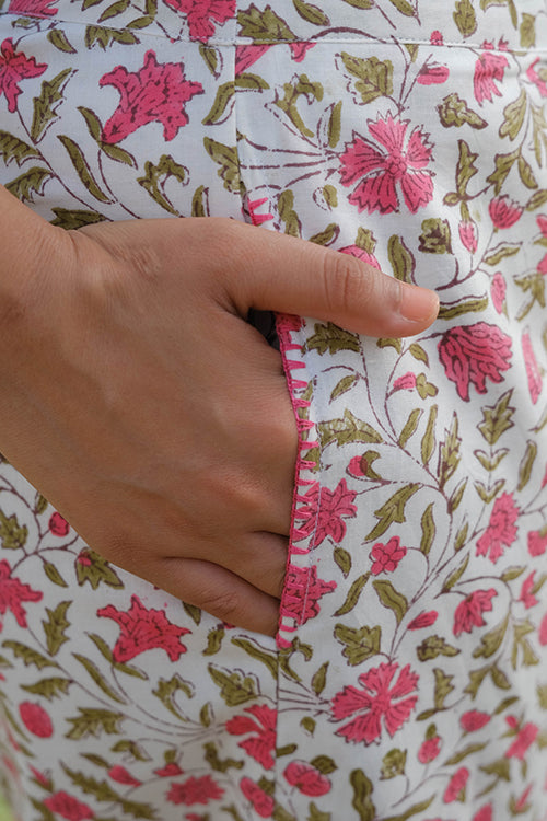 Okhai Zinnia Zest Hand Embroidered Handblock Printed Pure Cotton Pants - Image 6