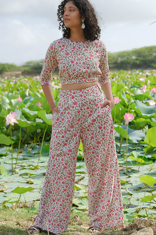 Okhai Zinnia Zest Hand Embroidered Handblock Printed Pure Cotton Pants - Image 7