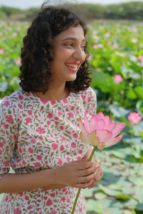 Okhai Azalea Hand Embroidered Handblock Printed Pure Cotton Crop Top - Image 7