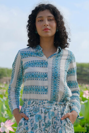 Okhai Blossom Ballad Handblock Printed Pure Cotton Shirt