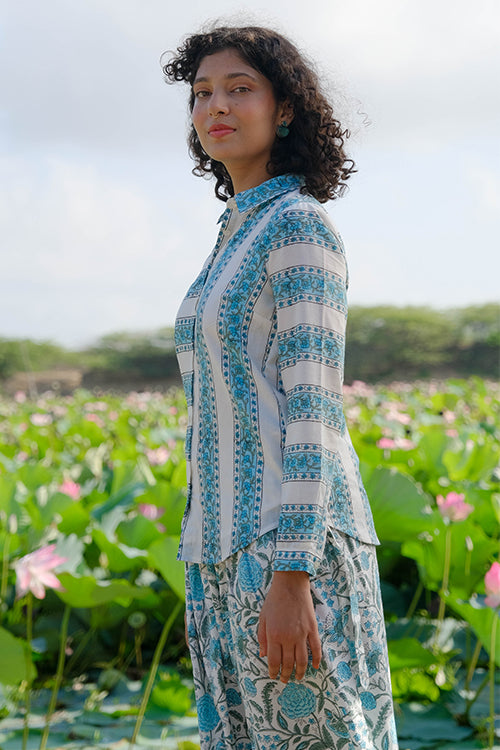 Okhai Blossom Ballad Handblock Printed Pure Cotton Shirt - Image 4