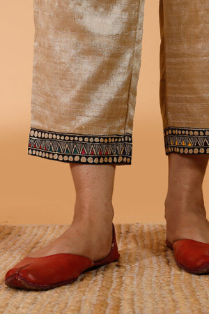 Gubbaro Handpainted Madhubani 'Radha-Krishna' Banana Silk Pant
