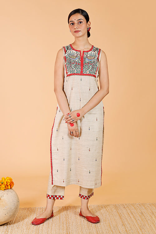 Gubbaro Handpainted Madhubani 'Mithila Mayur' Cotton Pant - Image 2