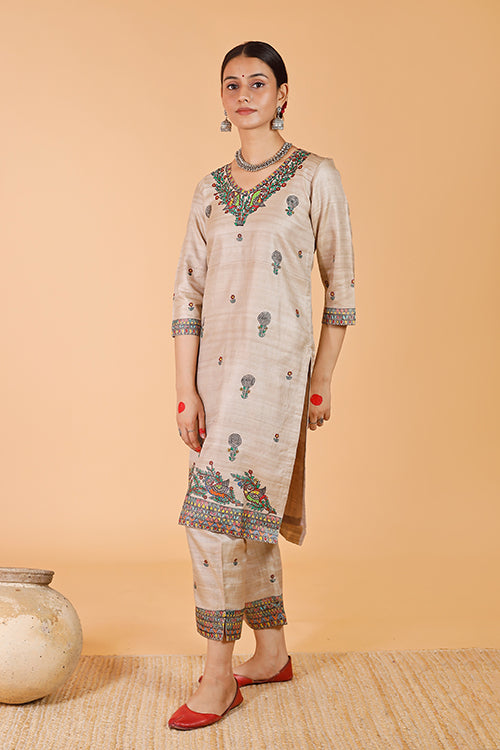 Gubbaro Handpainted Madhubani 'Maithili' Tussar Silk Pant