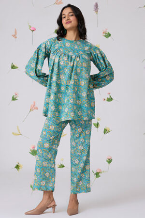 Okhai Solitude Handblock Printed Pure Cotton Top Pants Set