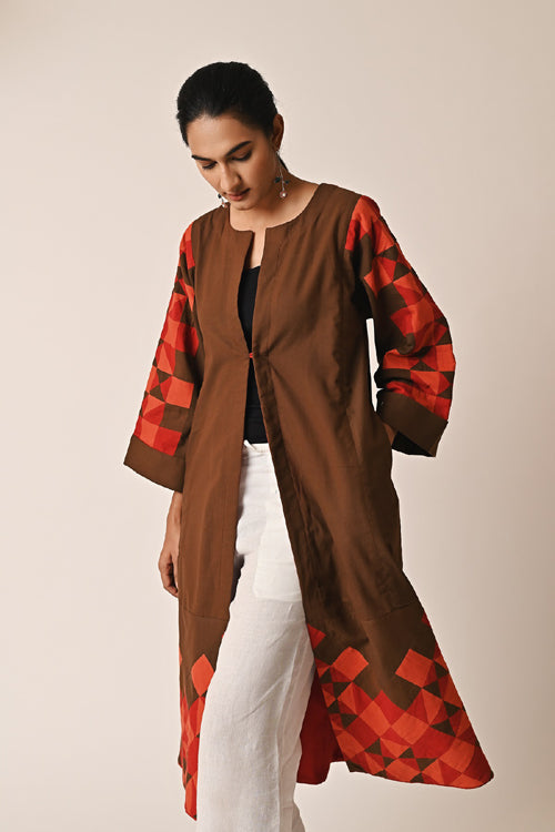 Rangsutra Rishta Long Brown Ralli Jacket