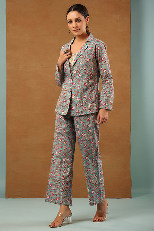 Shuddhi Steel Blue 3 Pcs Co-Ord Set - Image 3