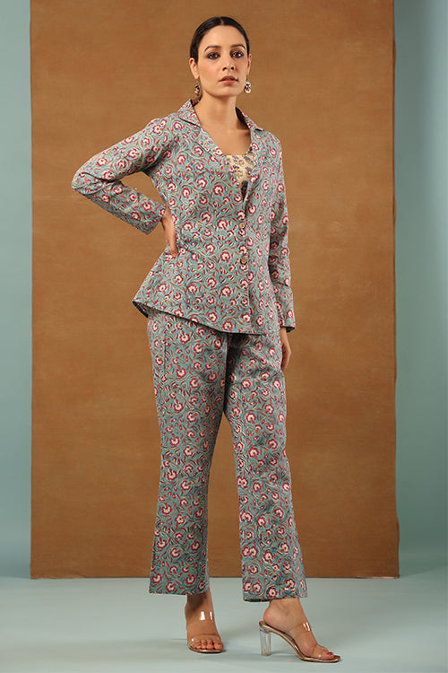 Shuddhi Steel Blue 3 Pcs Co-Ord Set - Image 4